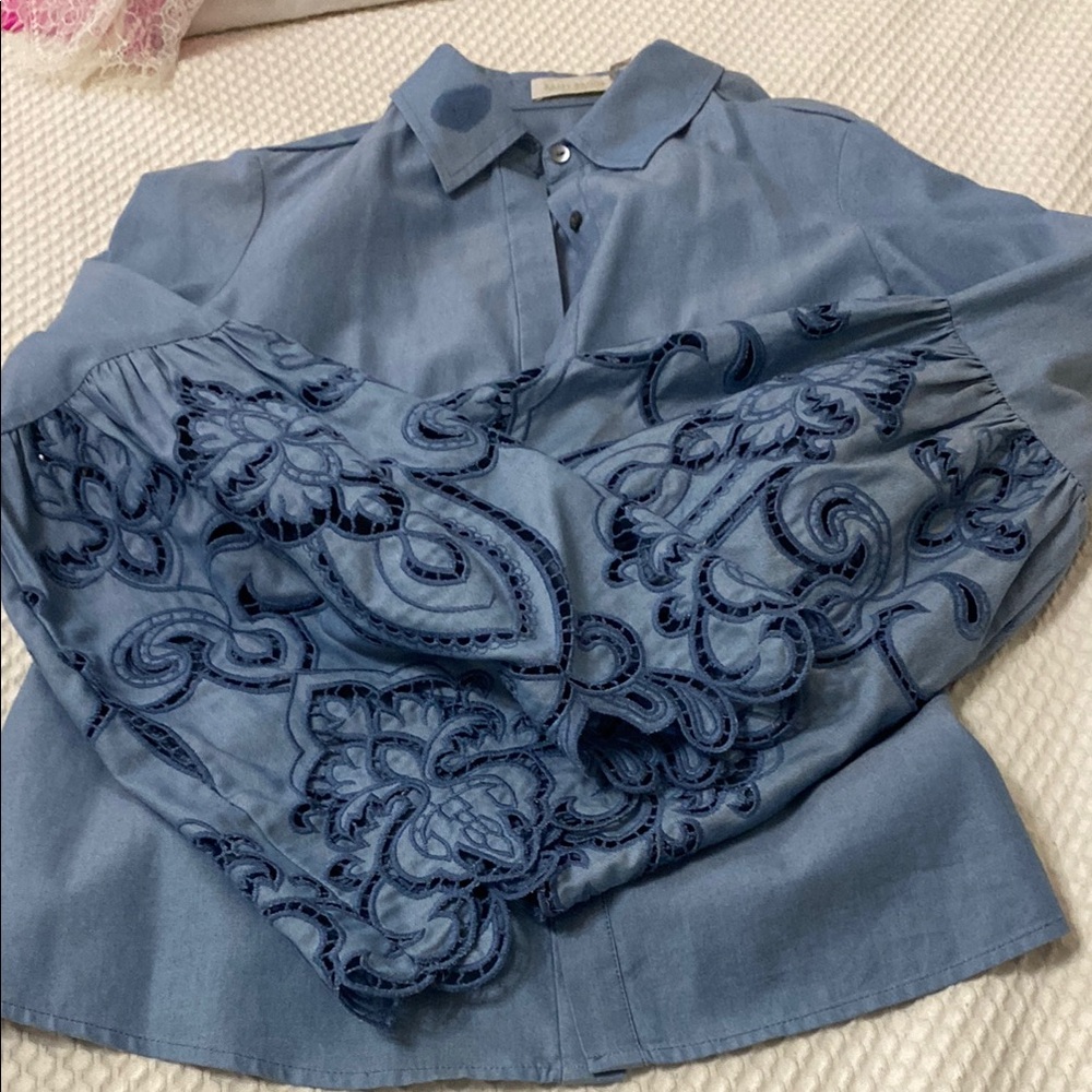 Men's Blue Embroidered Shirt